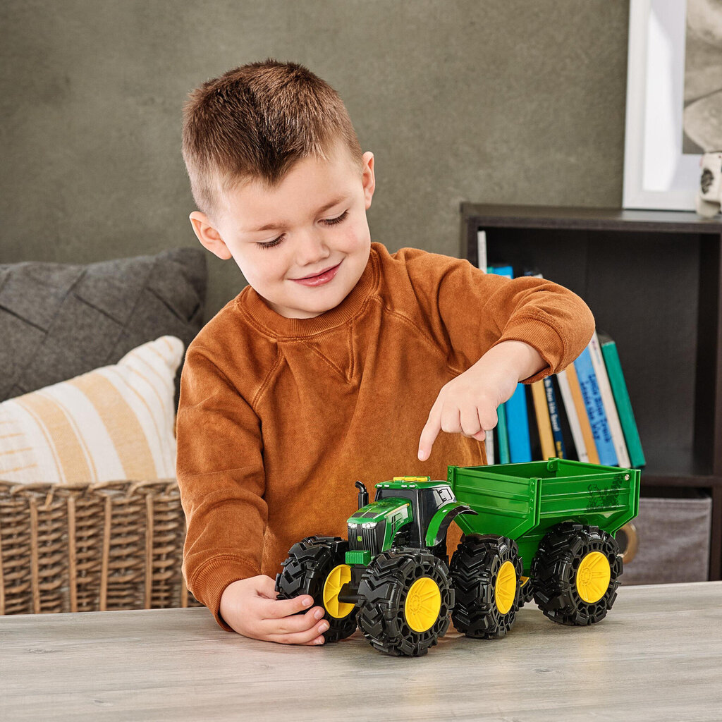 Rotaļu traktors ar piekabi un skaņas/gaismas efektiem John Deere cena un informācija | Rotaļlietas zēniem | 220.lv
