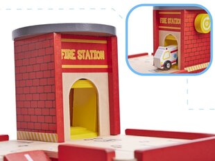 Koka rotaļu autostāvvieta-ugunsdzēsības dienests Lulilo Wooden Parking Fire Station LU-PFS cena un informācija | Rotaļlietas zēniem | 220.lv