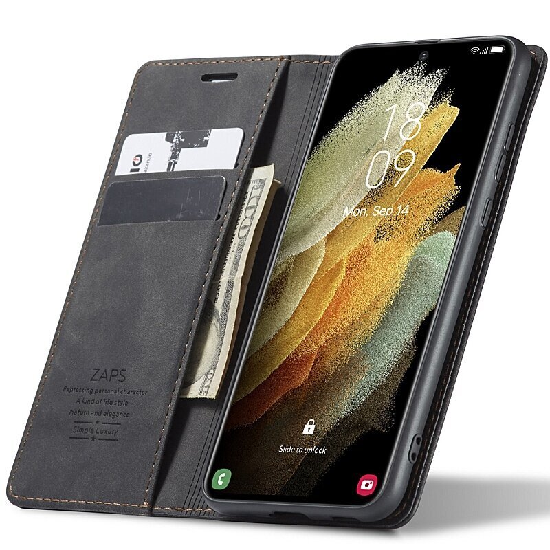 Samsung Galaxy S21 Ultra 5G maciņš, Zaps Simple Luxury cena un informācija | Telefonu vāciņi, maciņi | 220.lv