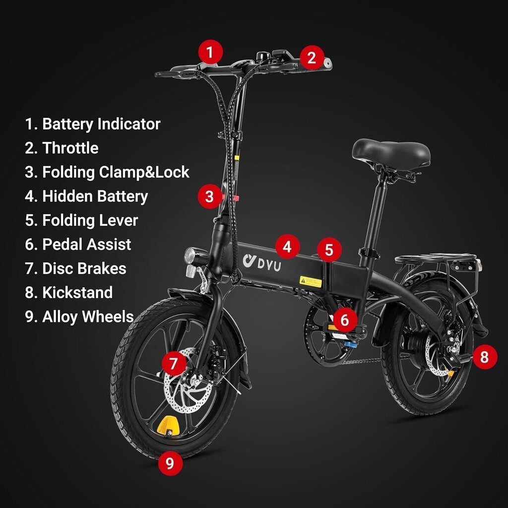 Elektriskais velosipēds DYU A1F, 16", melns cena un informācija | Elektrovelosipēdi | 220.lv