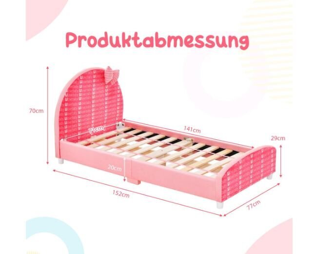 Bērnu vienvietīga gulta ar mīkstu galvgali, rozā krāsā, Costway 152 x 77 x 70 cm cena un informācija | Bērnu gultas | 220.lv