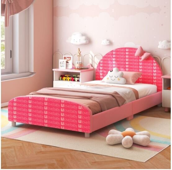 Bērnu vienvietīga gulta ar mīkstu galvgali, rozā krāsā, Costway 152 x 77 x 70 cm cena un informācija | Bērnu gultas | 220.lv