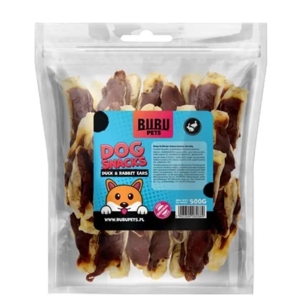 Bubu Pets Rabbit Ear with Duck truša ausis ar pīles gaļu, 500g cena un informācija | Gardumi suņiem | 220.lv