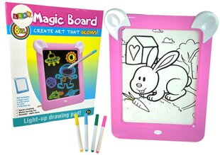 Burvju gaismas zīmēšanas tāfeles komplekts Lean Toys Magic Board, rozā cena un informācija | Attīstošās rotaļlietas | 220.lv