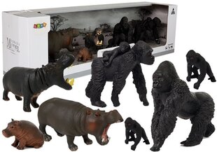 Figūriņu komplekts Dzīvnieki Safari Lean Toys The World of Animals Hippos Gorillas, 7 gab. cena un informācija | Rotaļlietas meitenēm | 220.lv