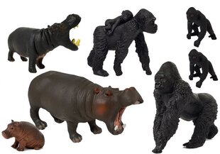 Figūriņu komplekts Dzīvnieki Safari Lean Toys The World of Animals Hippos Gorillas, 7 gab. cena un informācija | Rotaļlietas meitenēm | 220.lv