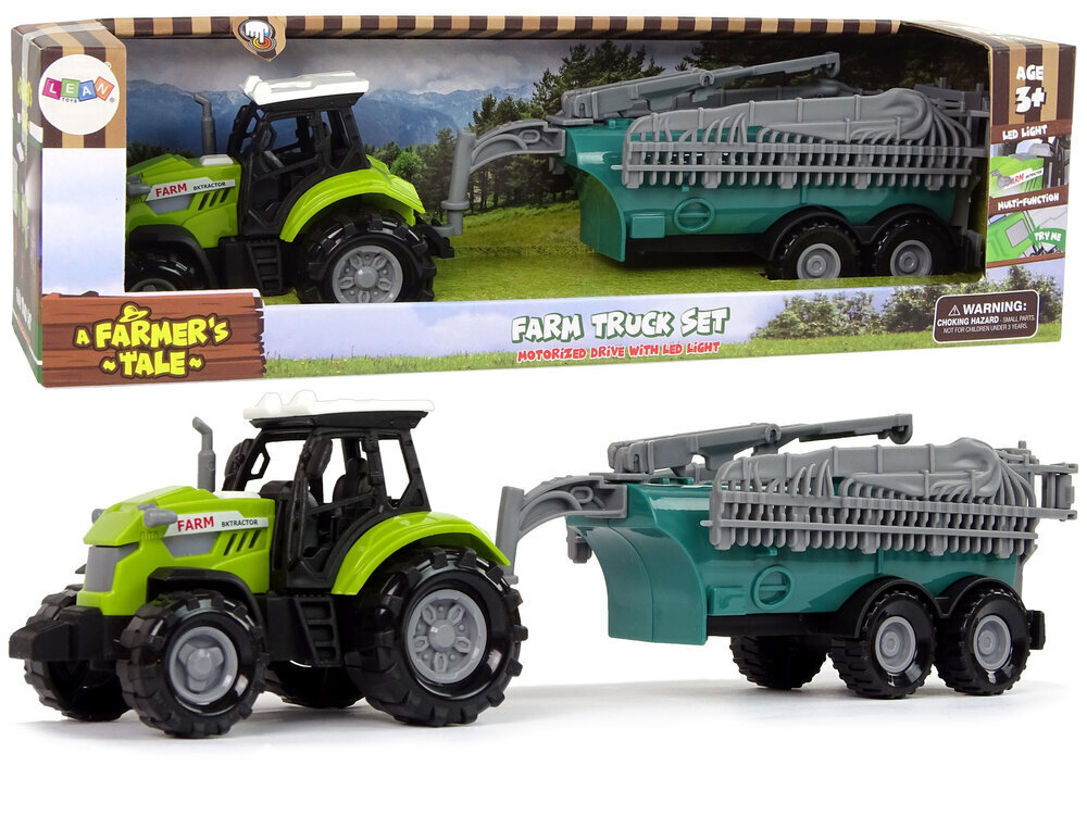 Interaktīvs rotaļu traktors ar smidzinātāja piekabi Lean Toys A Farmer's Tale 11108, gaismu signāli cena un informācija | Rotaļlietas zēniem | 220.lv
