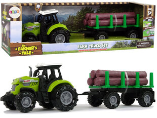 Interaktīvs rotaļu traktors ar baļķu vedamo piekabi Lean Toys A Farmer's Tale 11113, gaismu signāli cena un informācija | Rotaļlietas zēniem | 220.lv