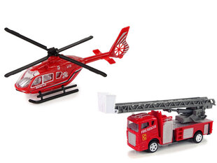 Rotaļlietu automašīnu komplekts Ugunsdzēsības dienesta mašīna + helikopters + kartiņas Lean Toys, 2 transportlīdzekļi + 6 kartiņas цена и информация | Игрушки для мальчиков | 220.lv