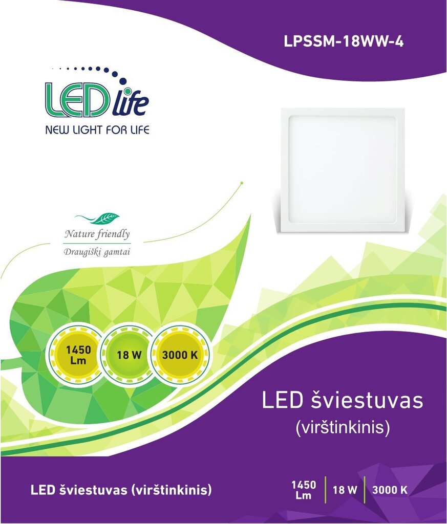 LEDlife lampa 18W (kvadrāts.) цена и информация | Sienas lampas | 220.lv