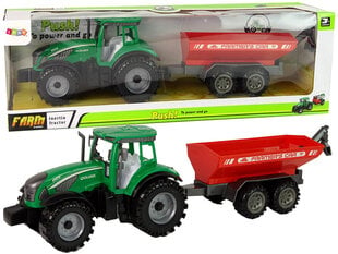 Rotaļu lauksaimniecības traktors ar kravas piekabi Lean Toys Farm Tractor, zaļš, sarkans cena un informācija | Rotaļlietas zēniem | 220.lv