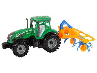 Rotaļu lauksaimniecības traktors ar grābekļa piekabi Lean Toys Farm Tractor, zaļš, dzeltens cena un informācija | Rotaļlietas zēniem | 220.lv