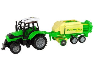 Rotaļu lauksaimniecības traktors ar siena ķīpas preses piekabi Lean Toys Farm Tractor, zaļš, dzeltens cena un informācija | Rotaļlietas zēniem | 220.lv