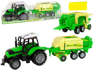 Rotaļu lauksaimniecības traktors ar siena ķīpas preses piekabi Lean Toys Farm Tractor, zaļš, dzeltens цена и информация | Игрушки для мальчиков | 220.lv