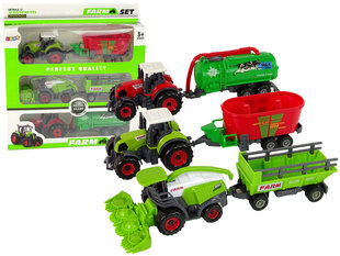 Rotaļu lauksaimniecības tehnikas komplekts Traktori un kombainis Lean Toys Farm Set, zaļi, sarkani cena un informācija | Rotaļlietas zēniem | 220.lv