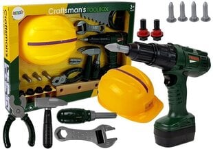 Rotaļu instrumentu komplekts - Urbmašīna ar baterijām un citi darbarīki Lean Toys Craftsman's Toolbox cena un informācija | Rotaļlietas zēniem | 220.lv