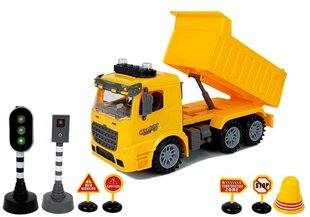 Rotaļu pašizgāzējs ar ceļa remonta zīmēm Lean Toys City Engineering Freight Car Series, gaismas/skaņas efekti, 8 d. cena un informācija | Rotaļlietas zēniem | 220.lv