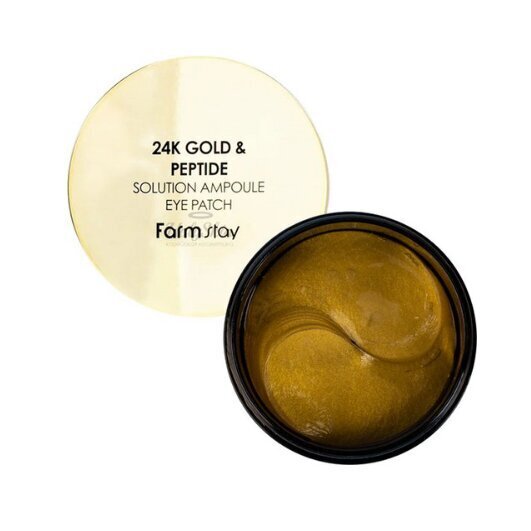 Acu spilventiņi ar 24 Karat Gold FarmStay 24K Gold & Peptide Solution, 60 gab. cena un informācija | Sejas maskas, acu maskas | 220.lv