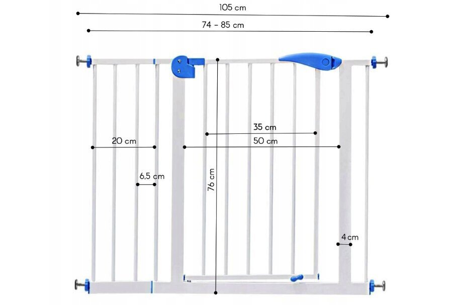 Drošības vārtiņi Omna, 74-105 cm, balti cena un informācija | Bērnu drošības preces | 220.lv