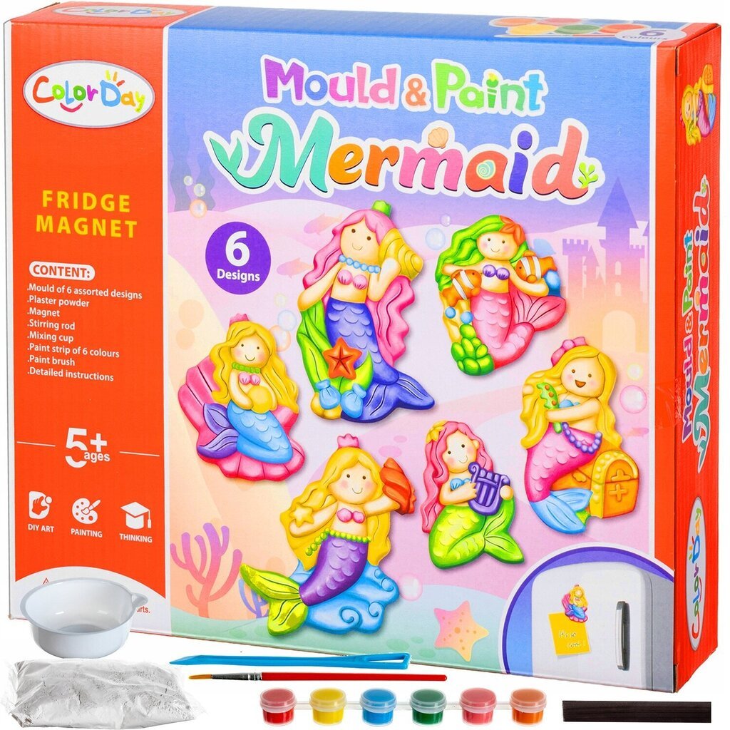 Ģipša magnētu veidošanas komplekts Nāriņa ColorDay Mould & Paint Mermaid, 6 gab. cena un informācija | Modelēšanas un zīmēšanas piederumi | 220.lv