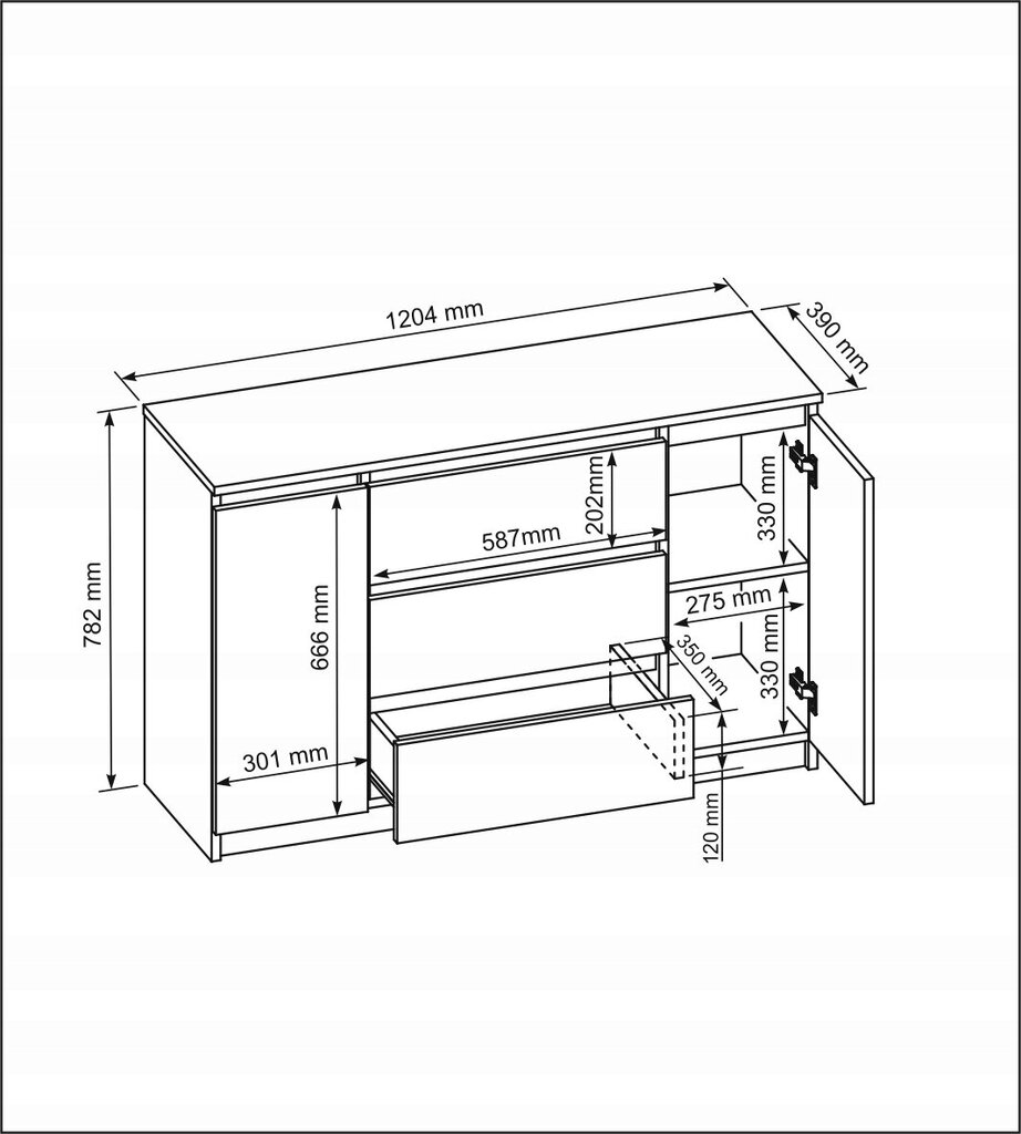 Kumode Meble Masztalerz 2D3S, brūna цена и информация | Kumodes | 220.lv