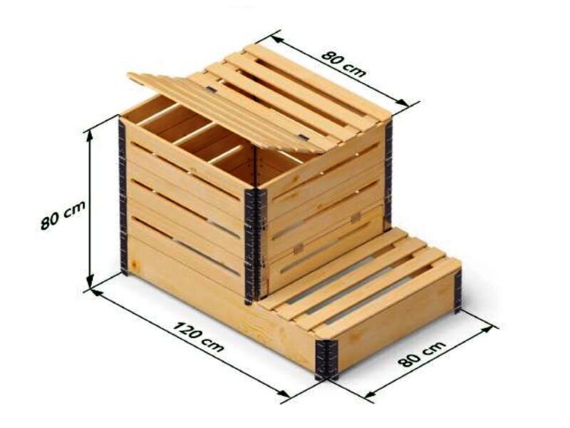 Koka komposta kaste, 520l, 1200x800x800mm cena un informācija | Komposta kastes un āra konteineri | 220.lv