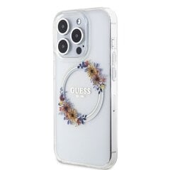 Guess PC|TPU Flowers Ring Glossy Logo MagSafe Case for iPhone 15 Transparent цена и информация | Чехлы для телефонов | 220.lv