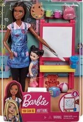Mattel Barbie jūs varat būt jebkas - tumšas ādas lelle mākslas skolotājs ar brunete kazlēnu lelli (GJM30) cena un informācija | Rotaļlietas meitenēm | 220.lv