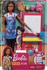 Mattel Barbie jūs varat būt jebkas - tumšas ādas lelle mākslas skolotājs ar brunete kazlēnu lelli (GJM30) cena un informācija | Rotaļlietas meitenēm | 220.lv