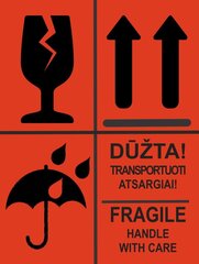 Информационная наклейка для маркировки отправляемой упаковки товара СЛОМАННАЯ/ХРУПКАЯ, БЕРЕГАТЬ ОТ ВЛАГИ, НЕ КАТАТЬ, 75х100мм, 50 шт., красный сп. цена и информация | Канцелярия | 220.lv