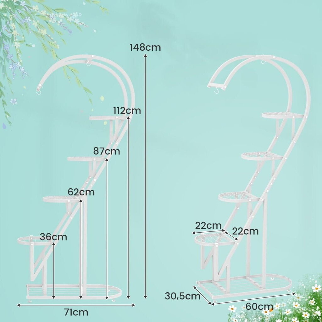 5 stāvu sirds formas augu statīvs, 2 gab. цена и информация | Ziedu statīvi, puķu podu turētāji | 220.lv