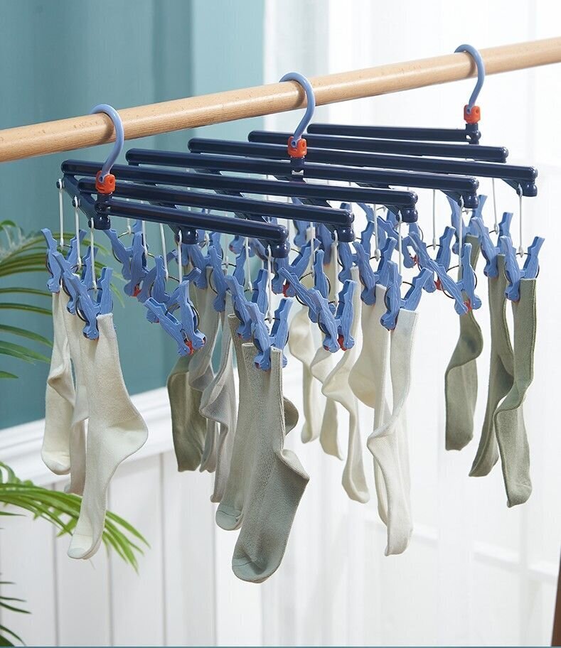 Plastmasas saliekamo drēbju pakaramais ar skavām - 29 klipi - gaiši zils цена и информация | Pakaramie un apģērbu maisi | 220.lv