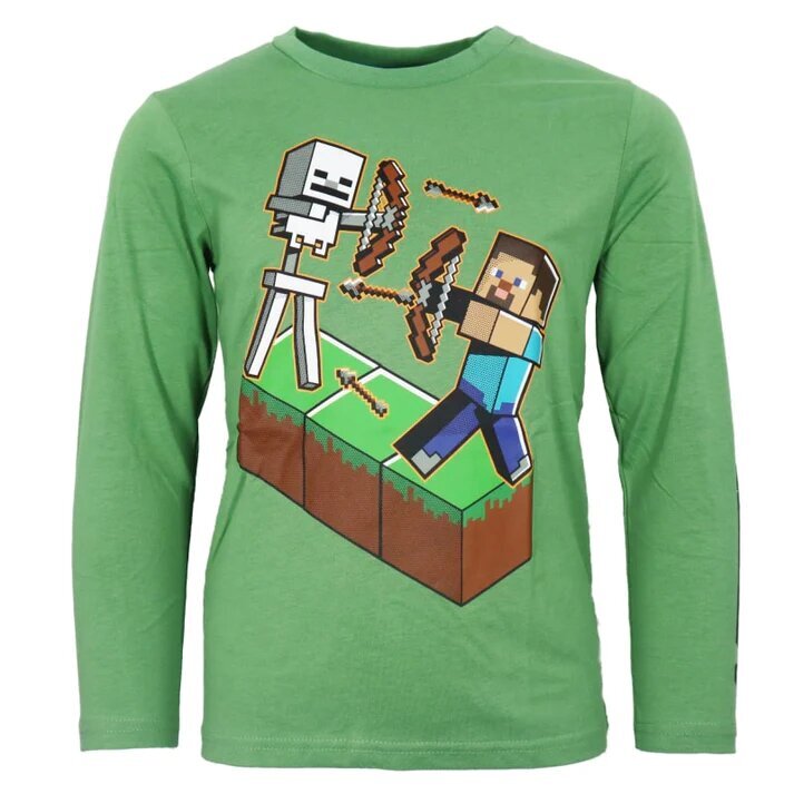 T-krekls bērniem Minecraft Steve and the Skeleton, zaļš cena un informācija | Zēnu krekli | 220.lv