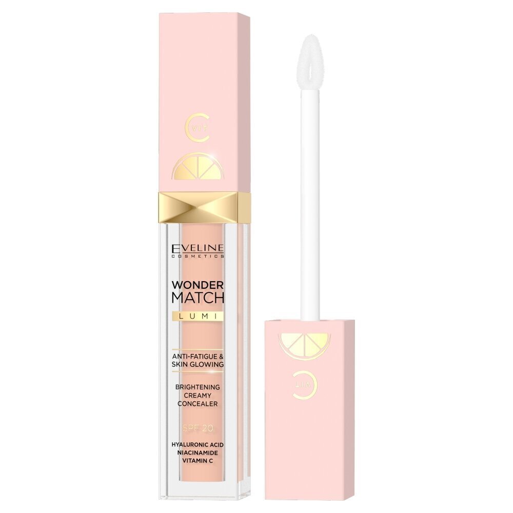 Korektors Eveline Wonder Match Anti-Fatigue & Skin Glowing Brightening Creamy Concealer 10 SPF20, 6,8 ml цена и информация | Grima bāzes, tonālie krēmi, pūderi | 220.lv