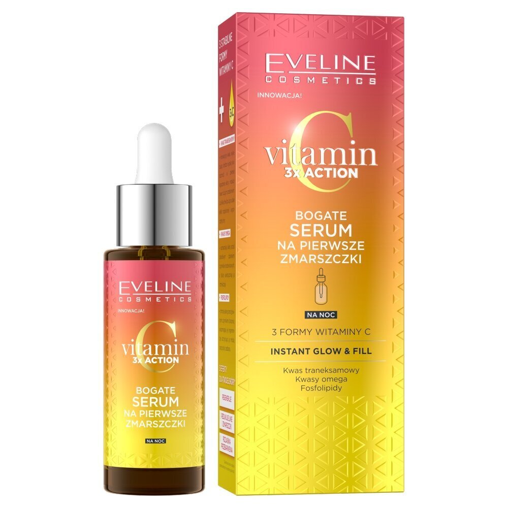 Sejas serums Eveline Vitamin C 3X Action, 30 ml cena un informācija | Serumi sejai, eļļas | 220.lv