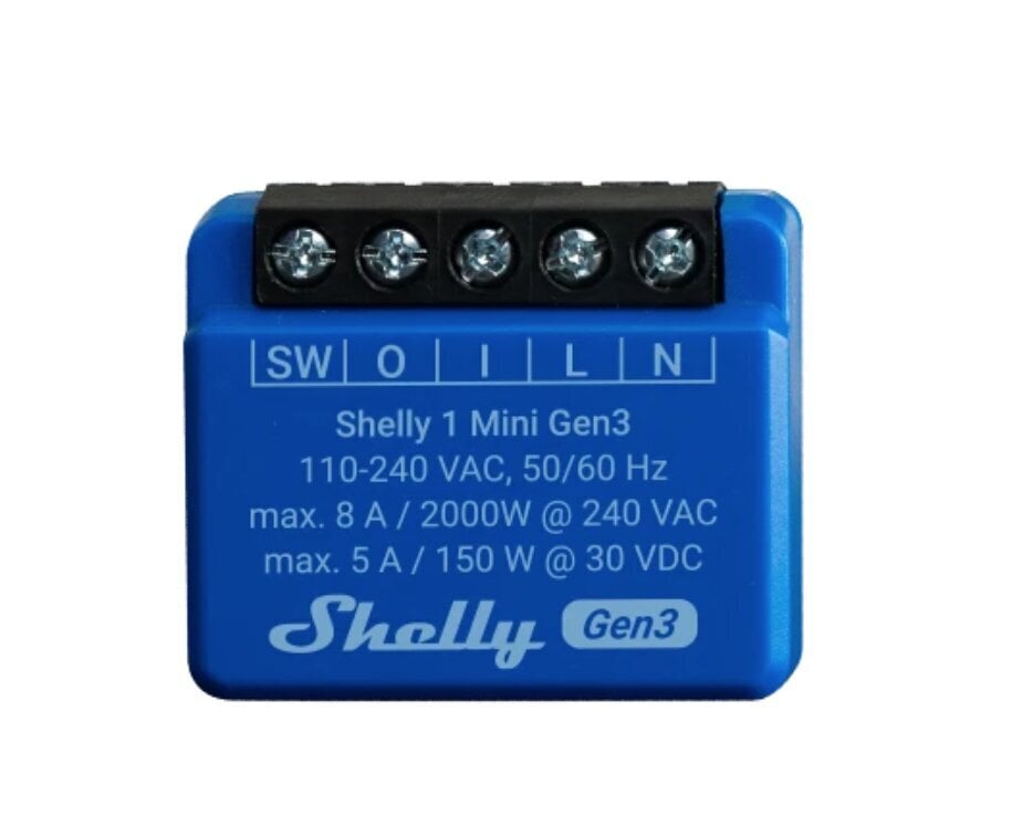 Viedais Wi-Fi Bluetooth relejs Shelly 1 Mini Gen3 цена и информация | Drošības sistēmas, kontrolieri | 220.lv