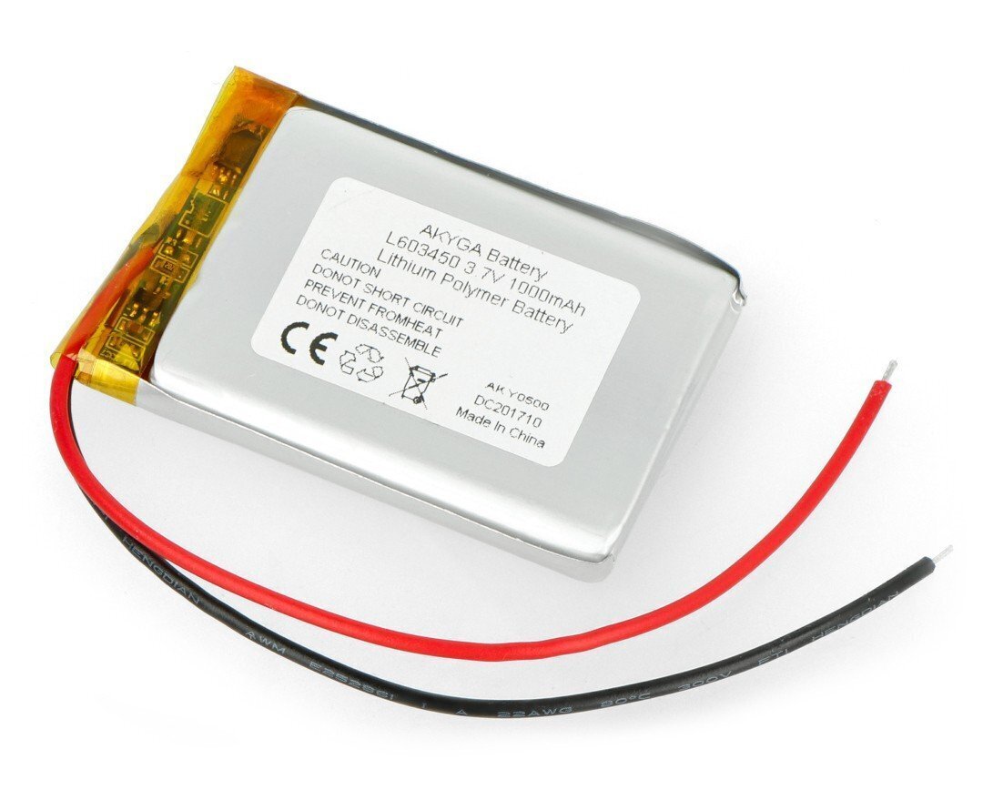 Akyga Li-Pol, 1200mAh 1S 3.7V, 100mm, 50x34x6mm cena un informācija | Akumulatori | 220.lv