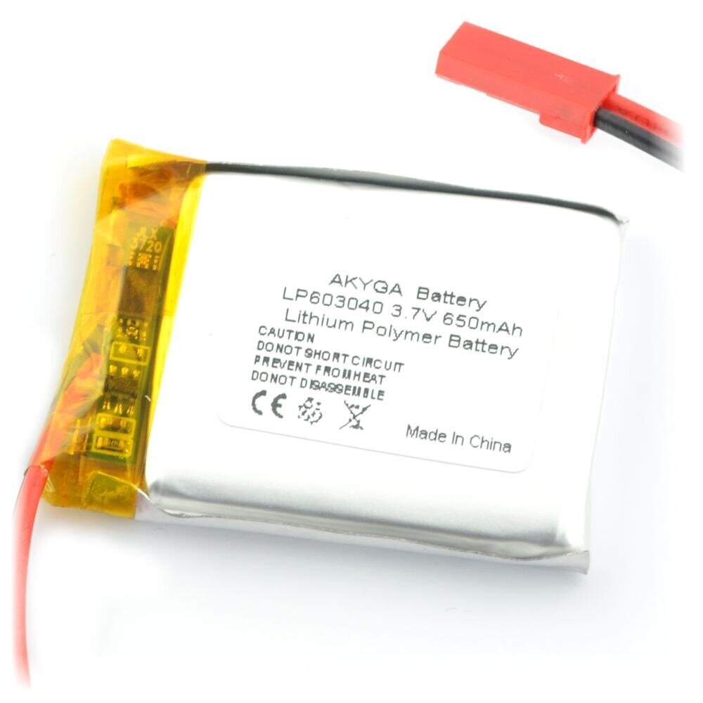 Akyga Li-Pol 650mAh 1S 3.7V - JST-BEC cena un informācija | Akumulatori | 220.lv