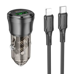 Borofone Car charger BZ25 Journey - USB + Type C - PD 38W 3A with Type C to Lightning cable black цена и информация | Зарядные устройства для телефонов | 220.lv