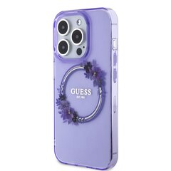 Guess PC|TPU Flowers Ring Glossy Logo MagSafe Case for iPhone 15 Pro Purple цена и информация | Чехлы для телефонов | 220.lv