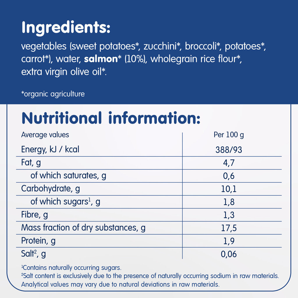 Biezenis Dārzeņi ar lasi un pilngraudu miltiem Fleur Alpine, 100 g x 6 gab. cena un informācija | Biezeņi | 220.lv