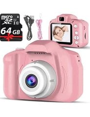 Bērnu digitālā kamera + 64GB karte, rozā cena un informācija | Digitālās fotokameras | 220.lv