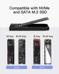 Inateck aluminum nvme m.2 корпус с передачей USB 3,2 Gen 2 (10 Гбит / с), поддерживает M.2 SATA и NVME SSD (2242, 2260, 2280) с USB A до C и USB C -кабелем, Toolless, Fe2025 цена и информация | Кабели и провода | 220.lv