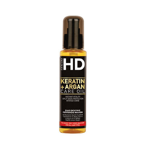 Matu atjaunojoša eļļa ar keratīnu bojātiem matiem Argan Farcom HD Keratin Argan Care Oil Instant Vitality Split-Ends Protection Intense Shine, 100 ml cena un informācija | Matu uzlabošanai | 220.lv