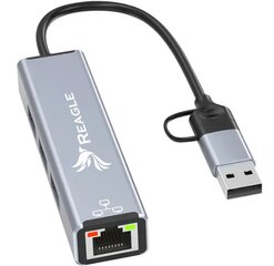Adapteris 2in1 HUB un LAN Ethernet USB-C uz RJ45 + 3x USB M1 M2 cena un informācija | Adapteri un USB centrmezgli | 220.lv