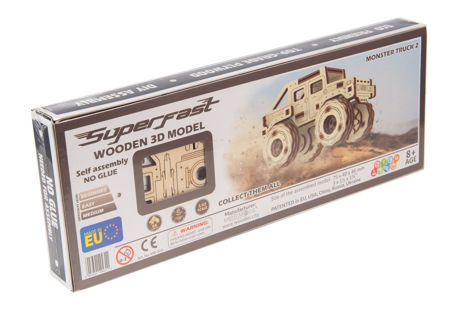 Koka 3D konstruktors Wooden City Monster Truck 2 Hummer H1, 65 gab. cena un informācija | Konstruktori | 220.lv