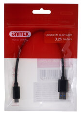 КАБЕЛЬ UNITEK USB-C - USB-A 3.1,M/M,0.25M, Y-C490BK цена и информация | Кабели и провода | 220.lv