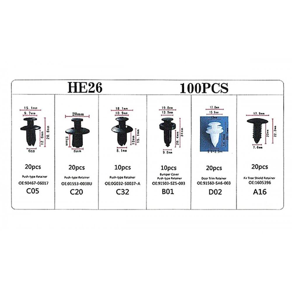Automobiļu fiksatoru komplekts, 100 gab. цена и информация | Automašīnas salona daļas | 220.lv