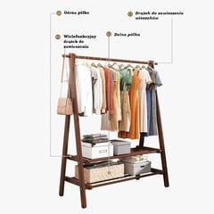 Bambusa brīvi stāvoša trapecveida drēbju pakaramais ar 2 līmeņu plauktiem, garums 66 cm cena un informācija | Drēbju pakaramie | 220.lv