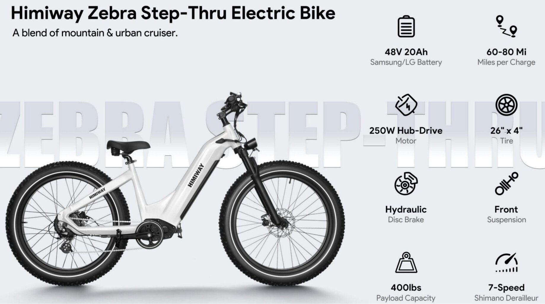 Elektriskais velosipēds Himiway Zebra Step-Thru, 26", dzeltens cena un informācija | Elektrovelosipēdi | 220.lv